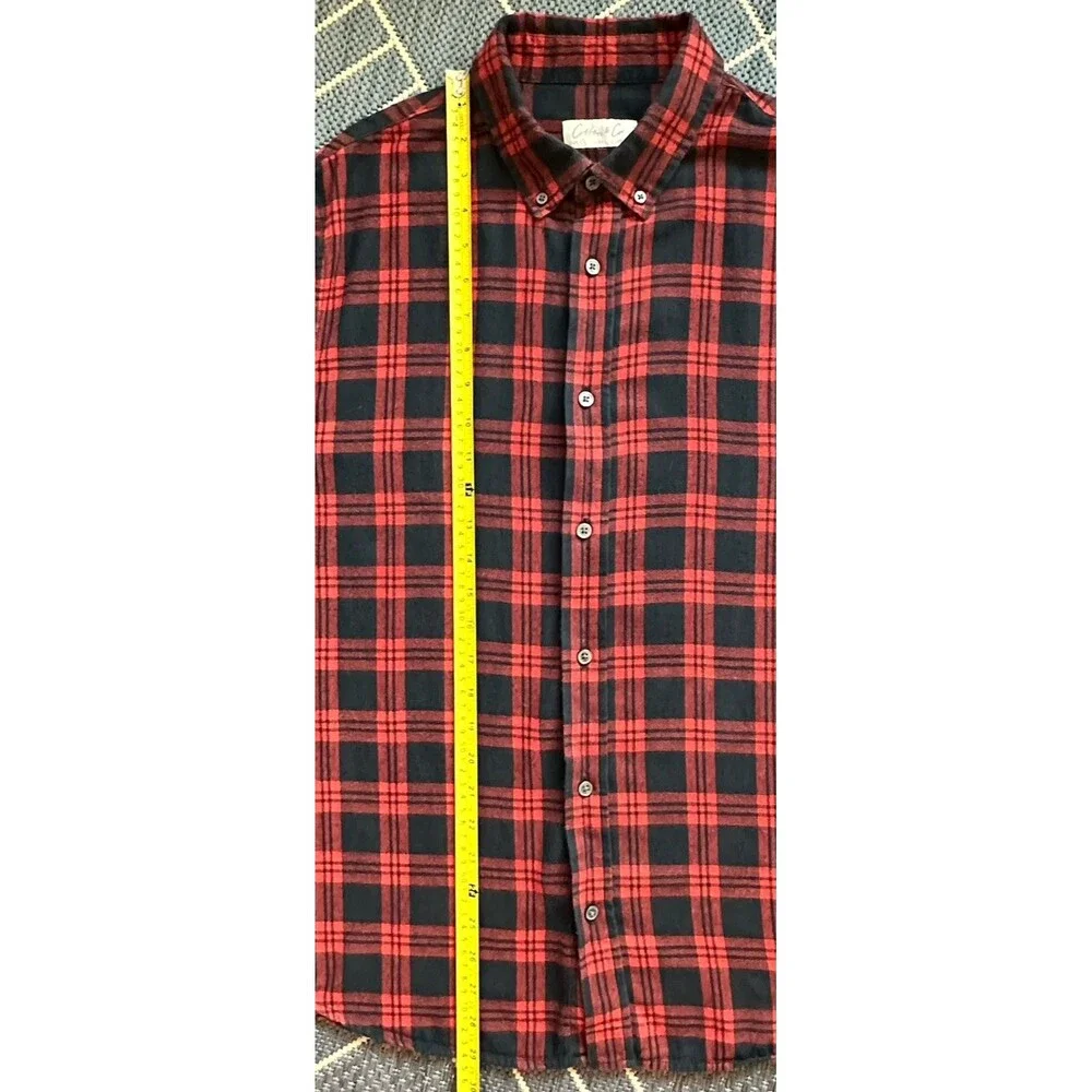 Cotton & Co Red Black Plaid Flannel Button Down Shirt Grunge Goth Classic L